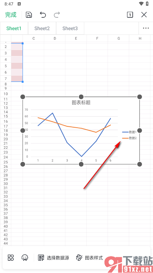 手机WPS折线图中设置图例在右侧显示的方法