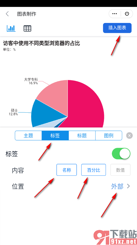 手机WPS在文档中插入在线饼图的方法