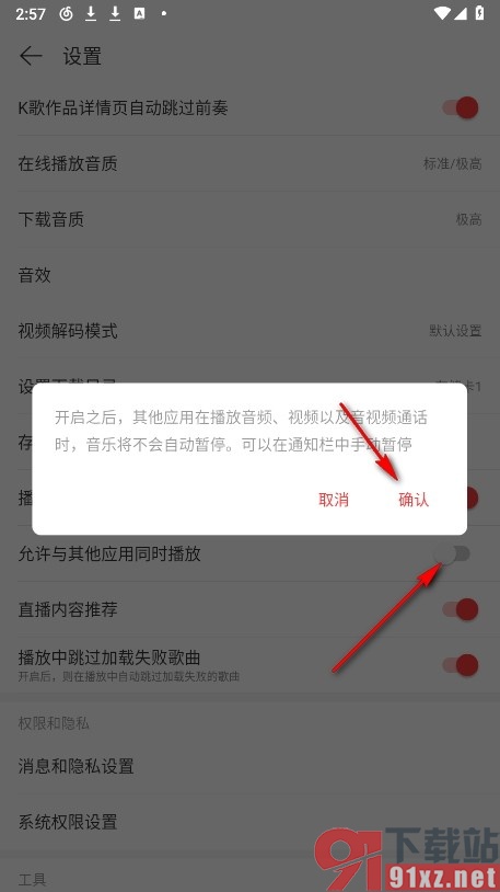 网易云音乐手机版允许与其他应用同时播放的方法