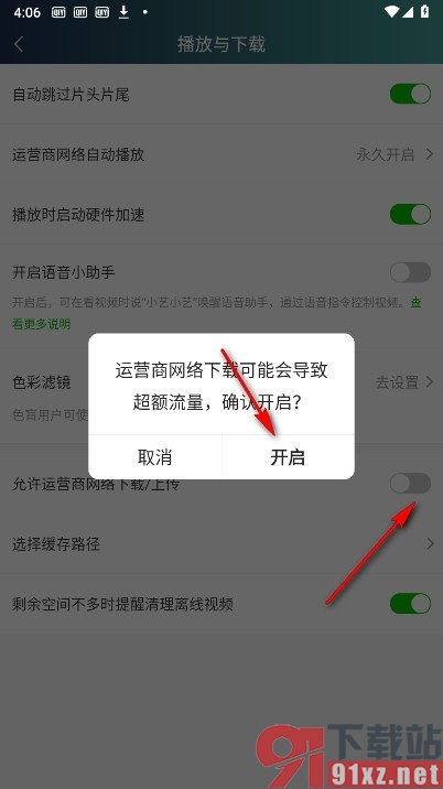 爱奇艺手机版设置允许流量下载或上传的方法