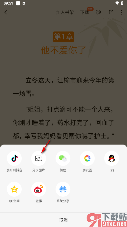 番茄免费小说APP通过分享图片方式分享小说的方法