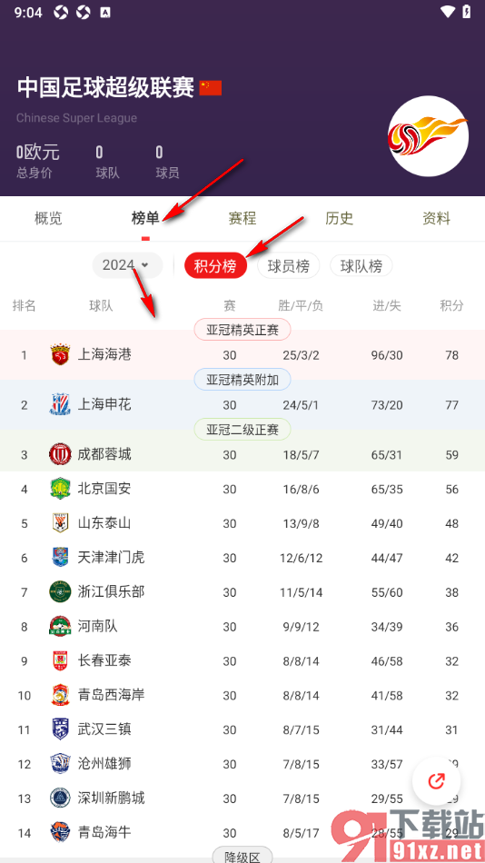 pp体育手机版查看中超积分榜单的方法