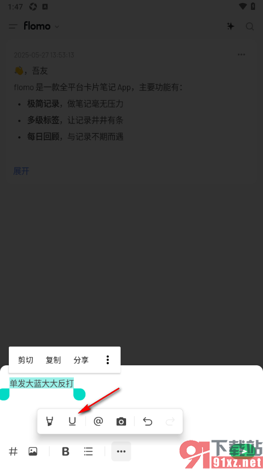 flomo浮墨笔记APP给文字添加下划线的方法