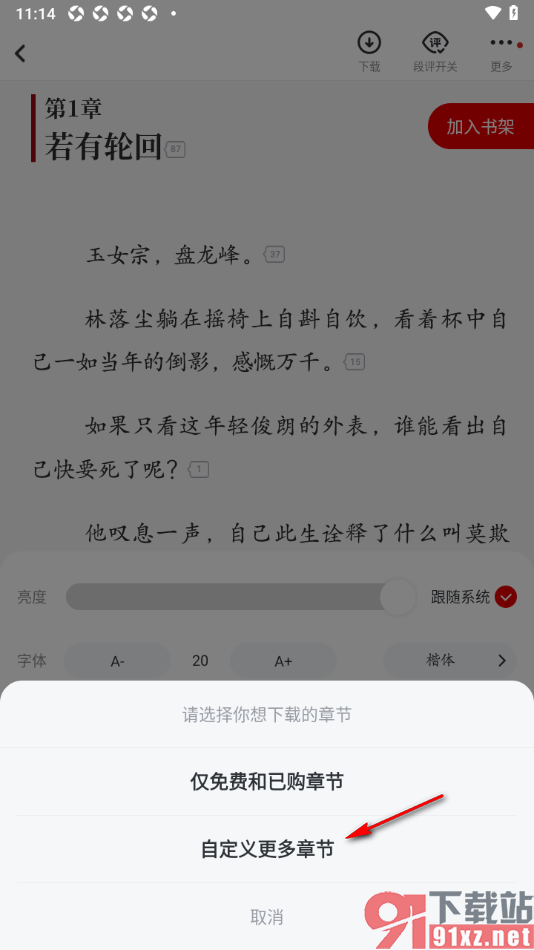纵横小说APP自定义选择小说章节下载的方法