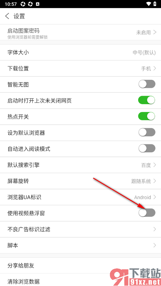 私人私密浏览器APP设置不使用视频悬浮窗功能的方法