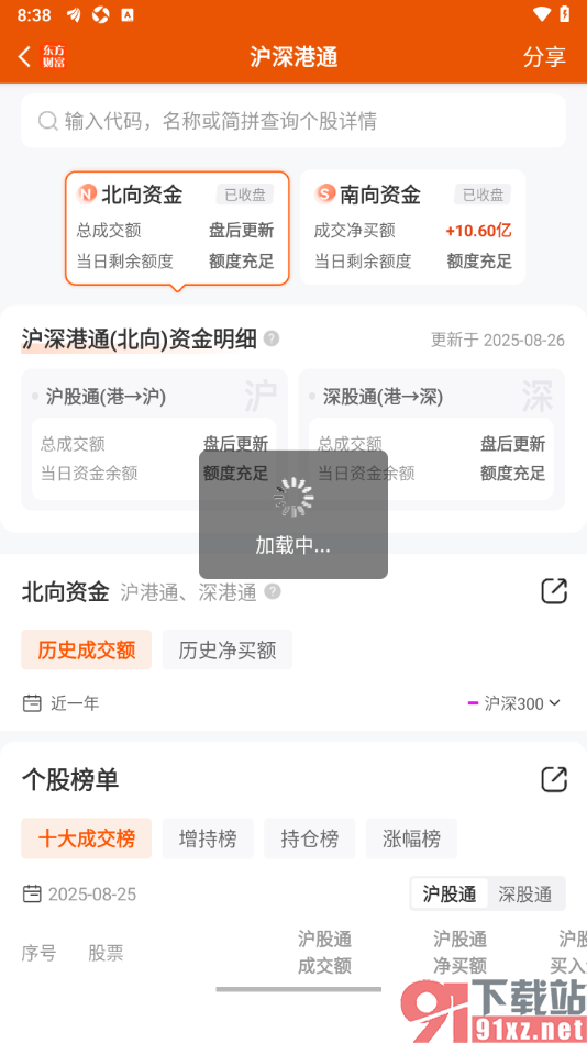 东方财富APP实时查询北向资金的流入情况的方法