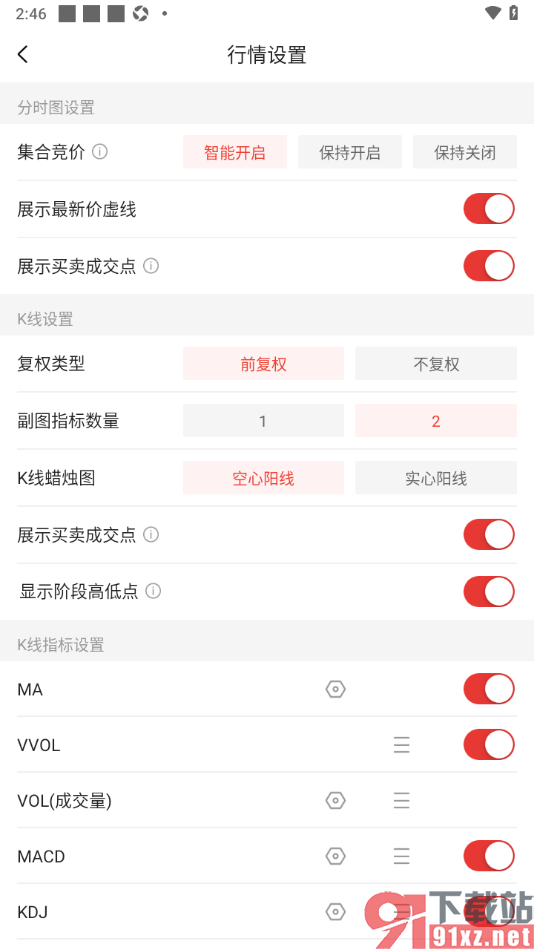 中金财富app设置启用展示最新价虚线的方法