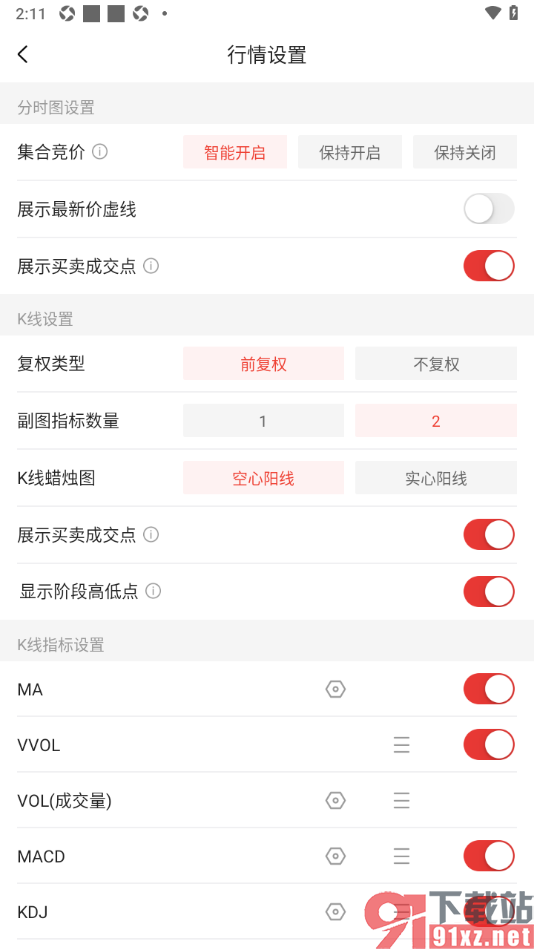 中金财富app设置复权类型为不复权的方法
