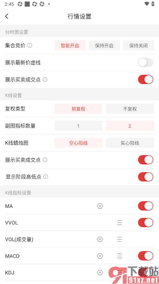 中金财富APP设置允许开启MA指标的方法