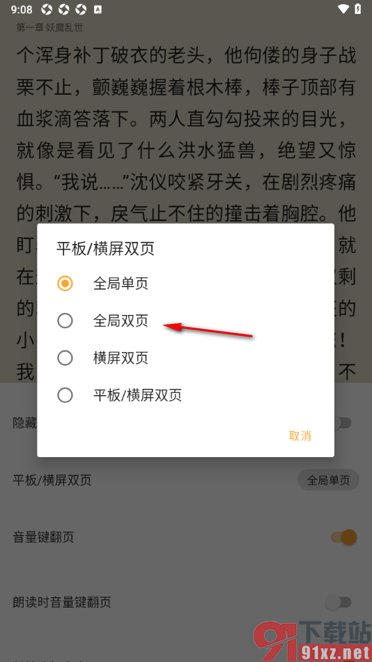 笔书亭APP设置全局双页功能的方法