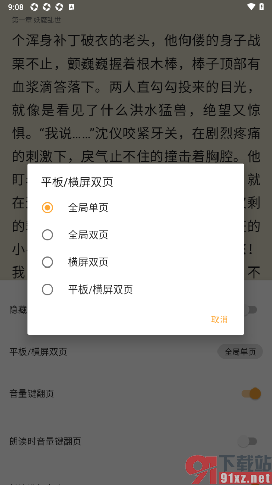 笔书亭APP设置全局双页功能的方法