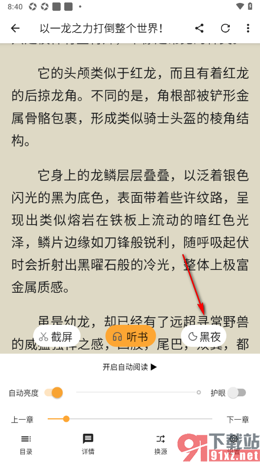笔书亭APP设置允许启用夜间模式的方法