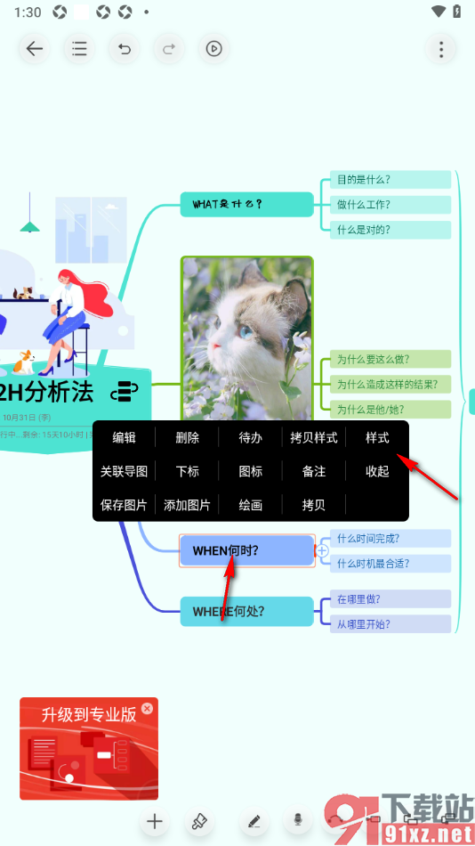 寻简思维导图APP设置主题框的边框宽度粗细的方法