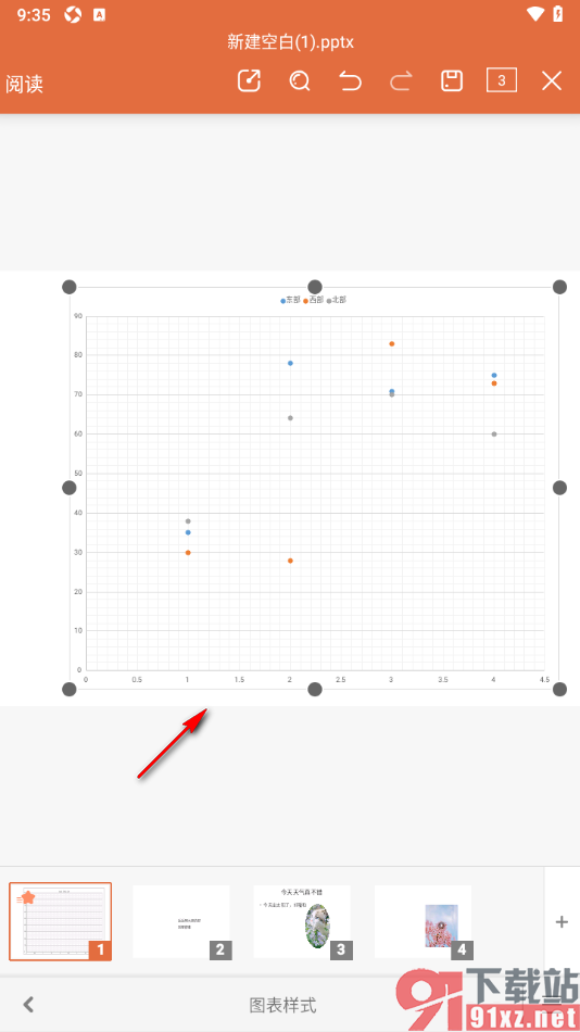 永中office手机版设置PPT演示中散点图图表样式的方法