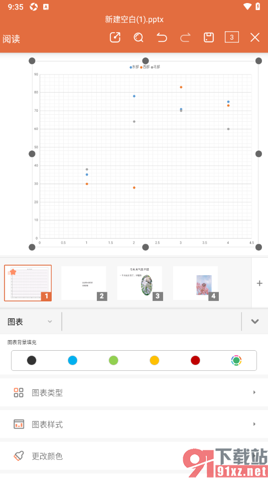 永中office手机版设置PPT演示中散点图图表样式的方法