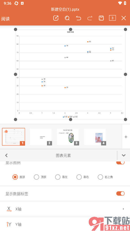 永中office手机版设置PPT演示中显示散点图数据标签的方法